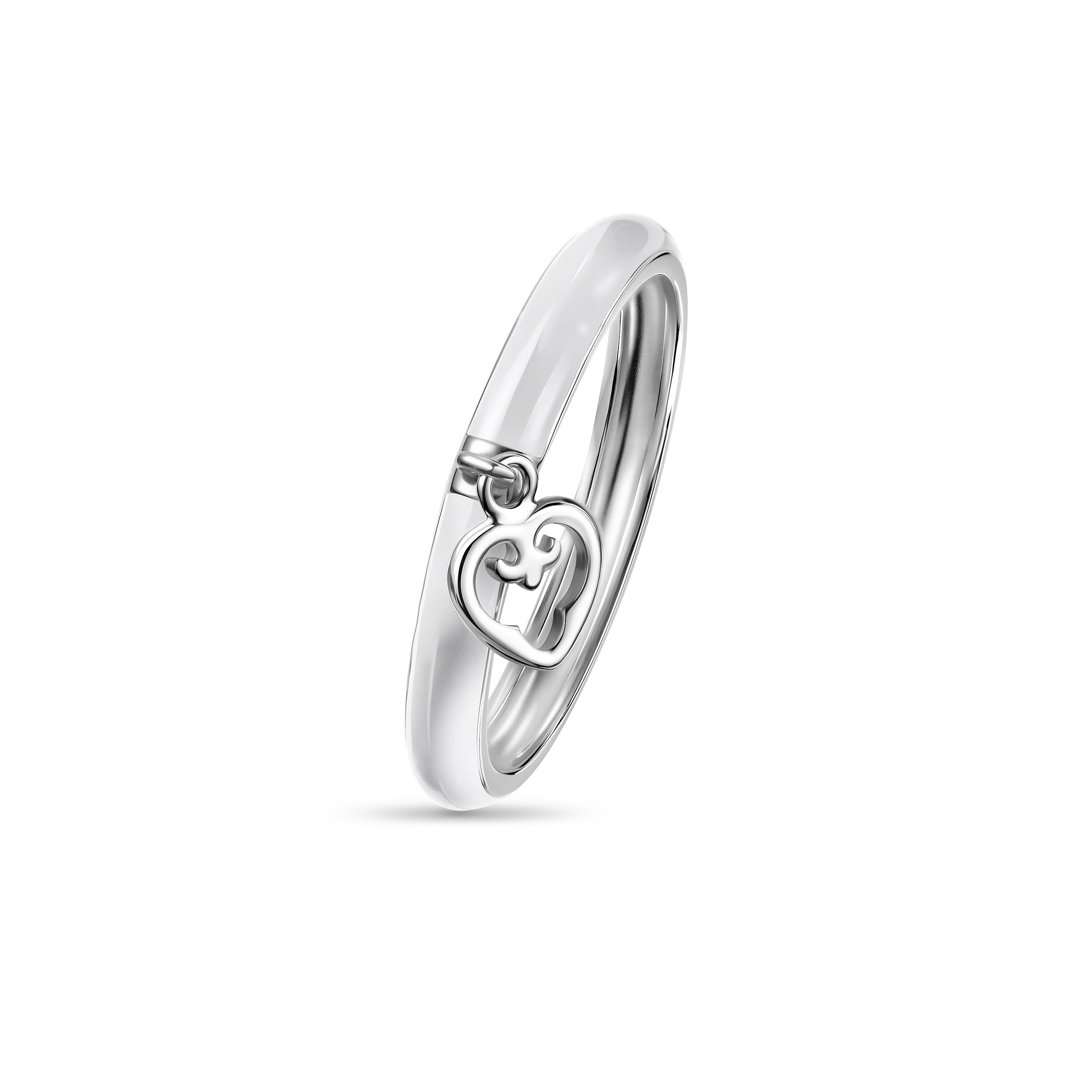 Silver ring with a heart-shaped design on a white background