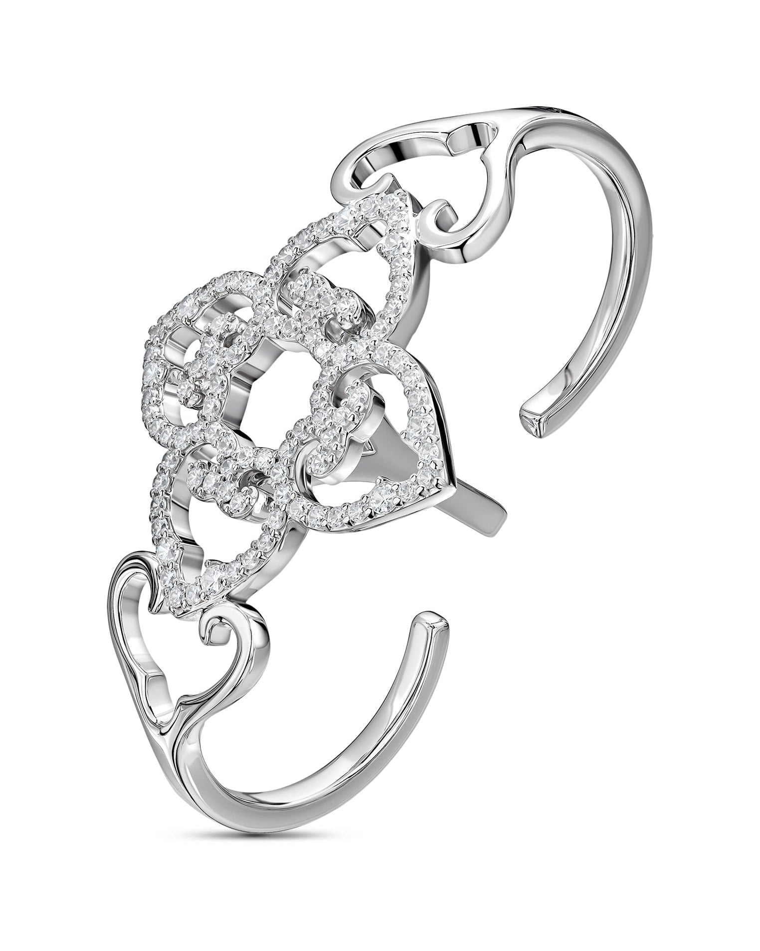 Silver earring with intricate design on a white background