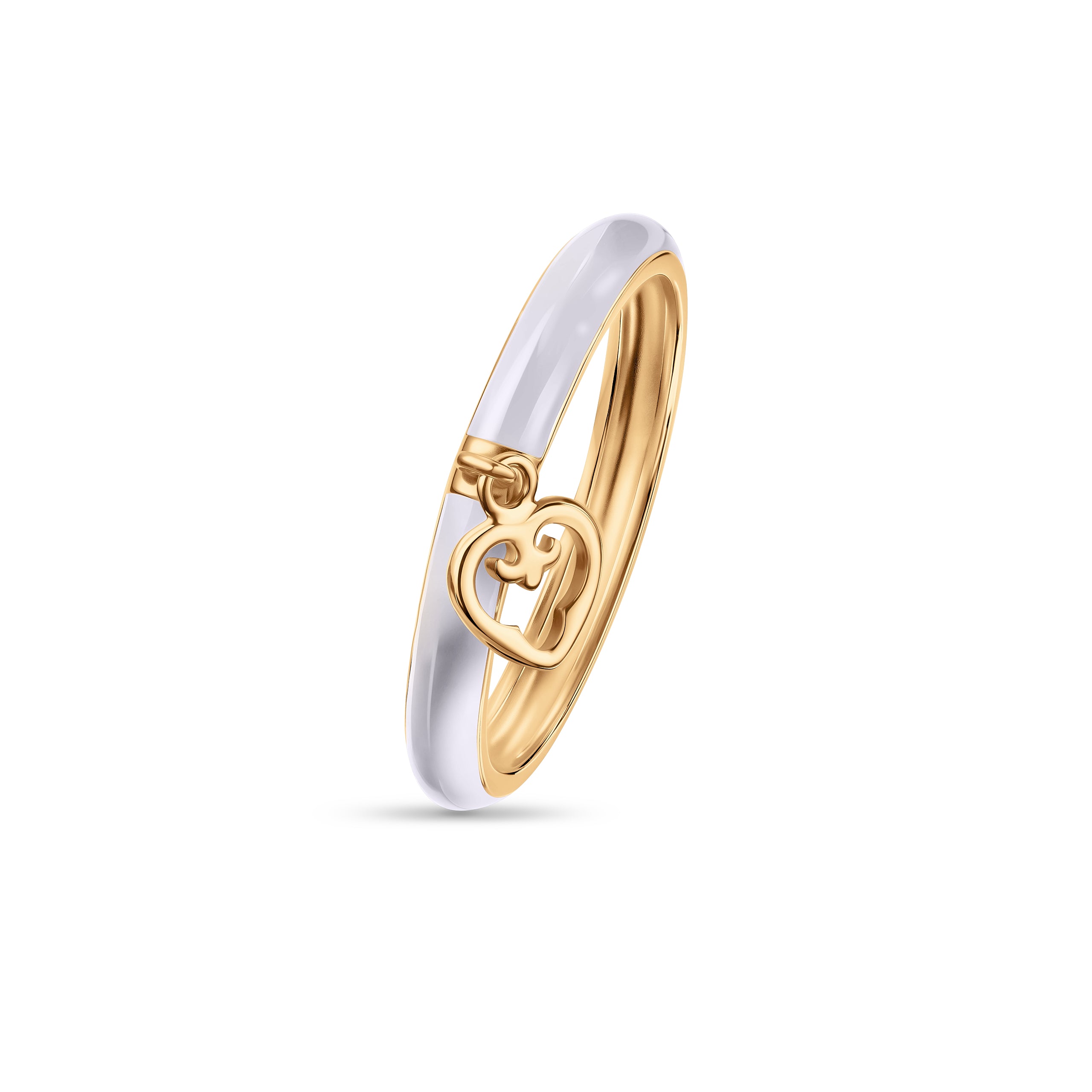 Two-tone gold and silver heart-shaped ring on a white background
